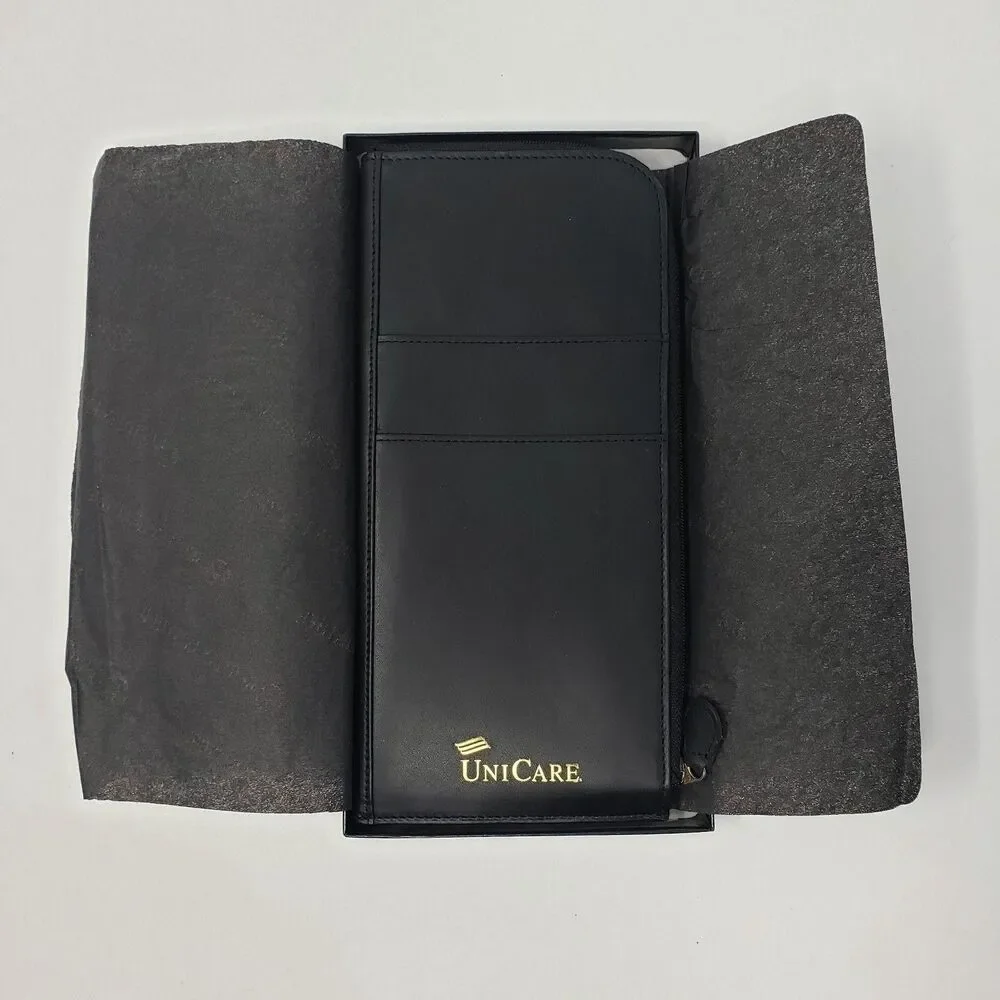 Berman Leather UniCare Wallet Mens Black Zip Travel Checkbook Organizer Case
